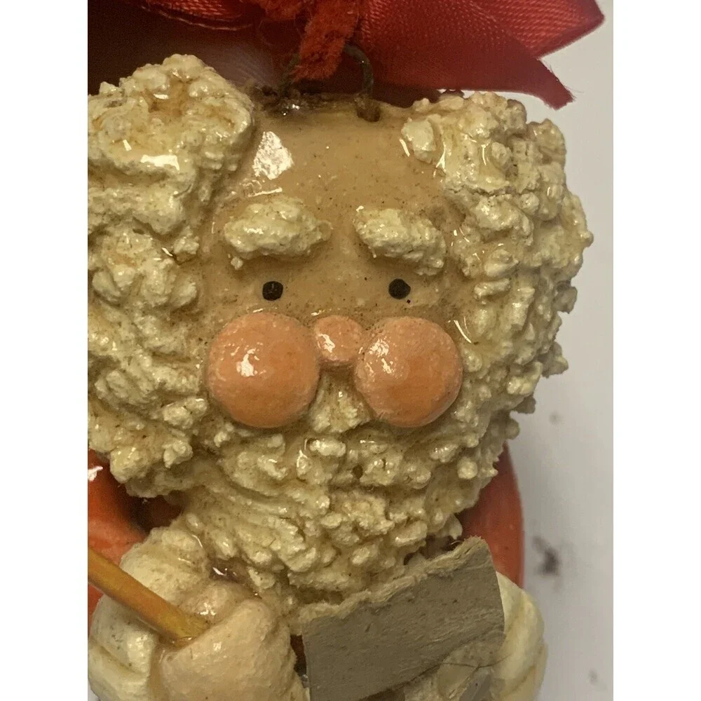 Vintage Santa Checking His List Christmas Ornament Faux Clay 4” X 2”